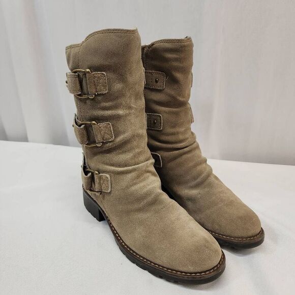 Clarks Size 6.5 Women's Orinocco Kick Suede Moto Boot Size Buckles Straps - Picture 1 of 9